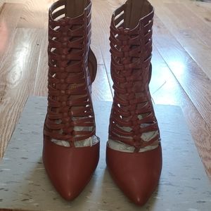 Leather Cognac Nine West Bessy Caged Dress Bootie